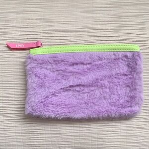 New Ipsy Plush Purple Cosmetic Bag with Neon Green Zipper